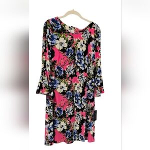Tommy Hilfiger Dress 12 Multicolored Floral 3/4 Bell Sleeves NWT